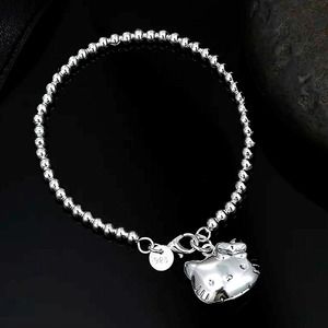 Hello Kitty Sterling Silver Beaded Locket Bracelet